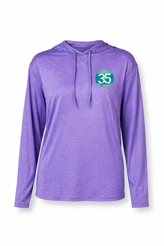 35 Year Logo - UPF 50+ Long Sleeve Hoodie Tee Purple