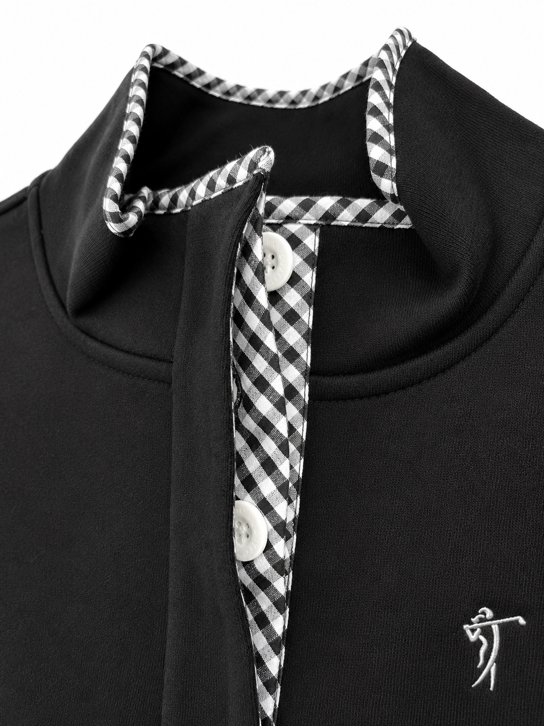 Sweatshirt - Puff Sleeve Black with Gingham Detail