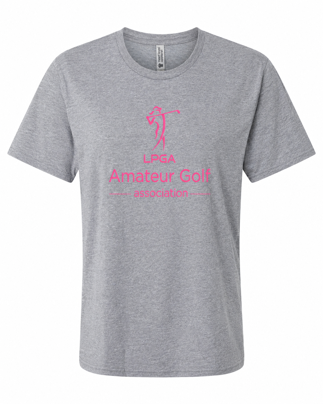 TEE SHIRT = Grey short sleeve Hot Pink logo
