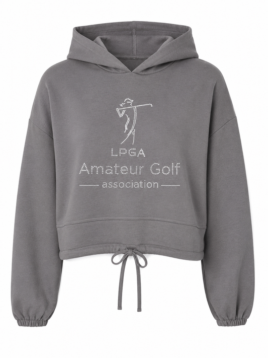 Hoodie - Oversized CROP Grey with Pink Bling