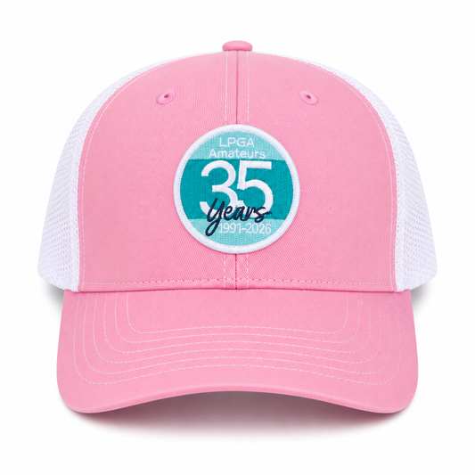 HAT- 35 Year Logo Washed Trucker Pink