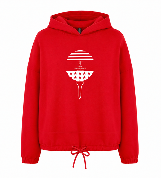AMERICA Red Crop Hoodie Golf Ball Flag Logo