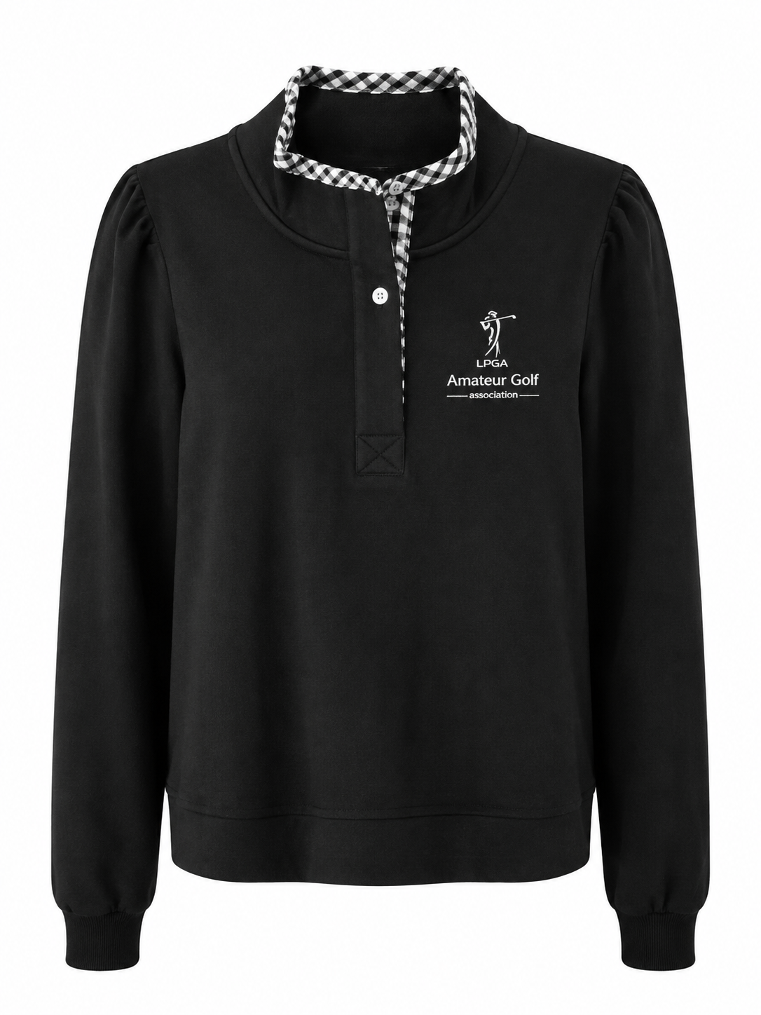 Sweatshirt - Puff Sleeve Black with Gingham Detail
